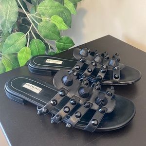 Balenciaga Black Studded Caged Flat Slide Sandal